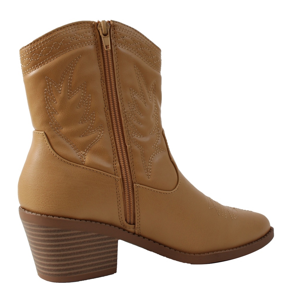 Blond Faux Leather Cowboy Pull On Mid Calf Boot - Picture 4 of 7